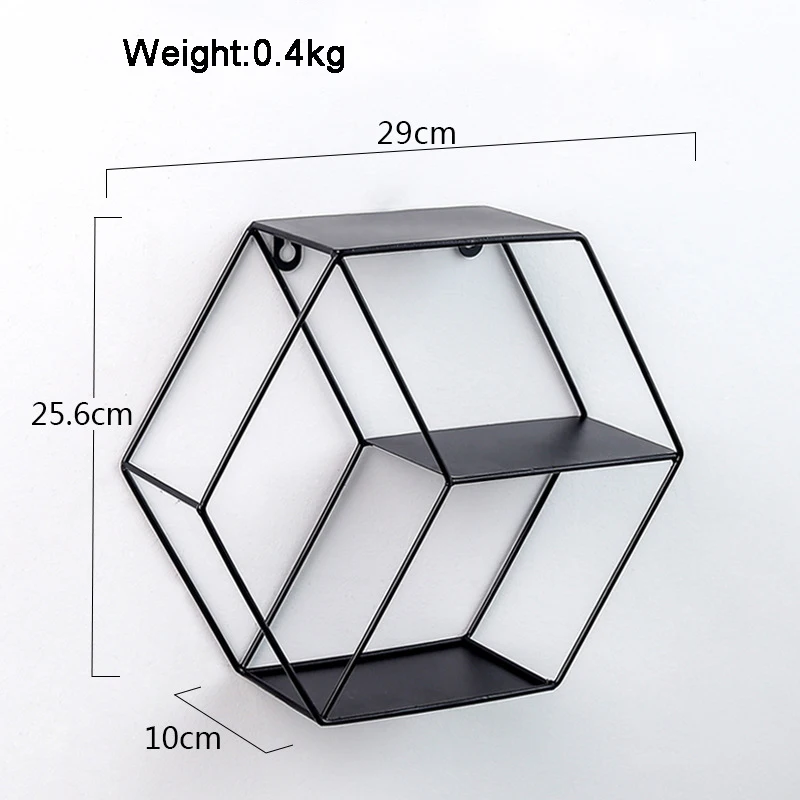 WHISM держатель для хранения с шестигранным подвесным орнаментом, железная настенная полка для гостиной, спальни, детской комнаты, домашнего декора - Цвет: Black