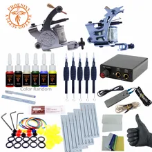 Машинка для татуировки дешевый завершенный профессиональный набор для татуировок два татуировки приборы и орудия набор 6 цветов тату чернила Набор мини блок питания