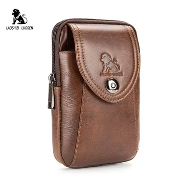 

LAOSHIZI LUOSEN Fashion Belt Pouch Genuine Leather Belt Bag Men for Mobile Phone Waist Bag for Men Fanny Packs Small Brown