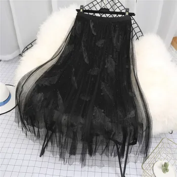 

2019 Spring Fashion Womens Lace Princess Fairy Style 3 layers Voile Tulle Skirt Bouffant Puffy Fashion Skirt Long Tutu Skirts