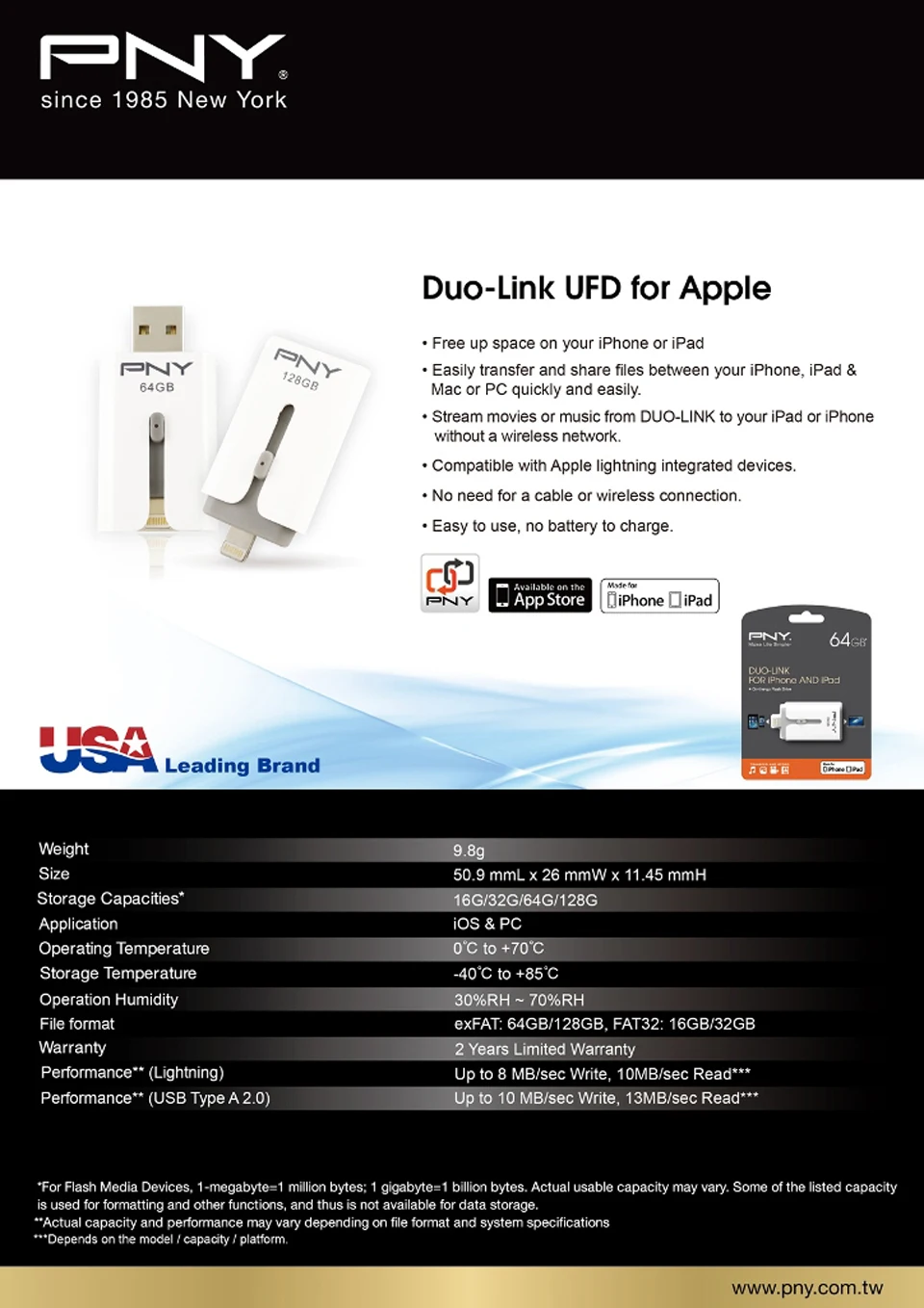 PNY Duo-Link флэшка Для Iphone Memory Stick Usb Флэш-Накопители 32 Г 16 Г для iPhone 55 s 5c 6 6 s 6 плюс Для iPadAirMini Mac подарок Способа