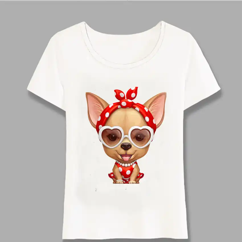 チワワレトロ美容プリント Tシャツ夏の女性の Tシャツおかしい犬デザイントップスファッションカジュアル Tシャツレディース Tシャツ原宿 Tシャツ Aliexpress