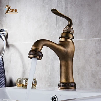ZGRK Basin Faucets Solid Brass Deck Mount Bathroom Sink Faucet Single Handle Easy Install Vintage Antique Mixer Tap modern design antique brass open spout basin faucets fashion bathroom mixer vintage bathroom sink faucet