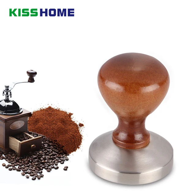 Best Price 304 Stainless Steel Base Thickening Wooden Handle Tamper Coffee Powder Hammer 51/53/57/57.5/58mm Customized Coffee Accessories