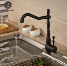 Deck Mount Bathroom Kitchen Faucet Single Handle 360 Rotate Basin Sink Mixer Taps Black Hot and Cold Water Mixers