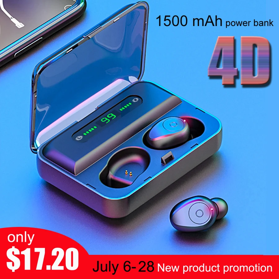 

Bluetooth 5.0 Earphone TWS Stereo Wireless Earphones Sport True Wireless Earbuds Blutooth Headset With Mic 1500 mAh PowerBank