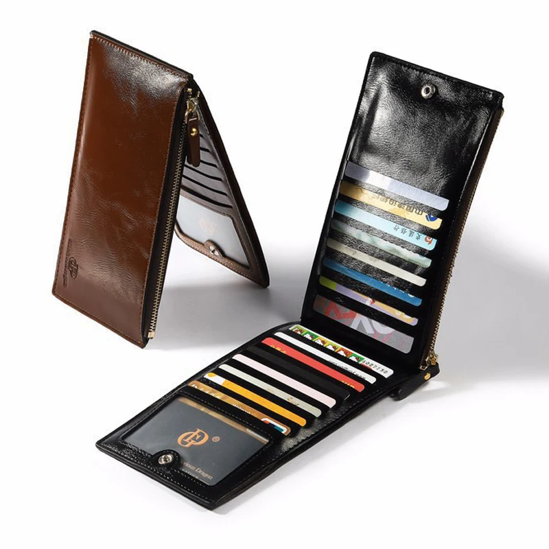 2016 men leather brand wallet clutch money clip credit card coin holder zipper hasp purse portfolio men male phone slim cuzdan