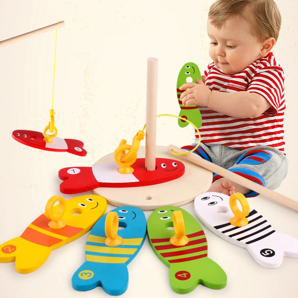 Kids Toy Baby Funny Toys For Boy Girl Baby Kids Fishing Nest Game Digital Fishing Wooden Fishing Sets Educational Toy