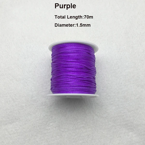 Purple 70 м атласный нейлоновый шнур для силиконового ожерелье-прорезыватель браслет 1,5 мм шелковые веревочные шнуры для цепочка для детской соски зажимы Сделай Сам грызунок - Цвет: Purple