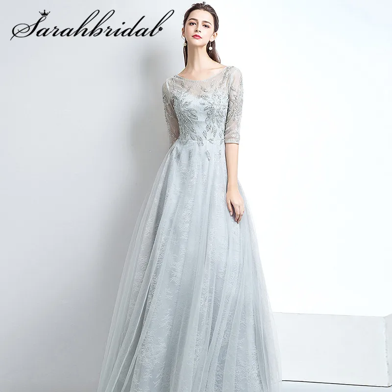 Sweety Sky Blue Evening Dress Long New Arrivals A-line Floor Length Half Illusion Sleeve Beaded Lace Up Party Prom Gown CC3130 Sweety Sky Blue Evening Dress Long New Arrivals A-line Floor Length Half Illusion Sleeve Beaded Lace Up Party Prom Gown CC3130