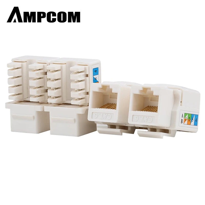 

CAT6 Keystone Jack,AMPCOM Snap-in RJ45 Punch-Down Cat.6 Keystone Module Adapter 100/1000 Mbps |UTP