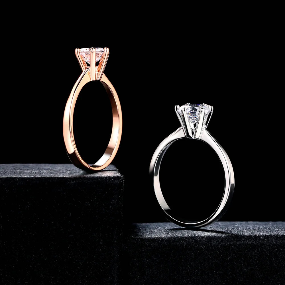 Double Fair 6 Claw 1 Carat Cubic Zirconia Wedding/Engagement rings For Women Silver/Rose Gold Color Women's Ring Jewelry DFR014