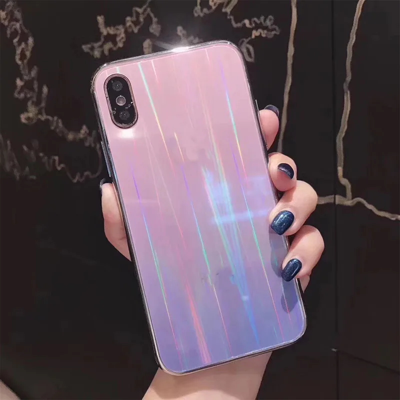 

Stylish galvanized tempered glass aurora mobile phone case for iphone X XSMAX XR 8 7 6Plus luxury gradient protective case