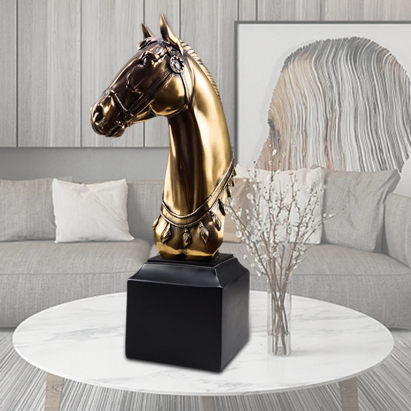 Cabeza de caballo de oro estatua escultura resina decoración del hogar Accesorios sala de estar o dormitorio adornos geométricos regalos Cabeza de caballo de oro estatua escultura resina decoración del hogar Accesorios sala de estar o dormitorio adornos geométricos regalos