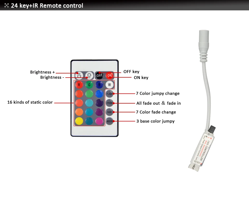 24 ключ RGB Управление Лер для 12 V Светодиодные ленты Light 5050 2835 удаленных Управление гибкие Tria лента-тесьма со светодиодами аксессуар