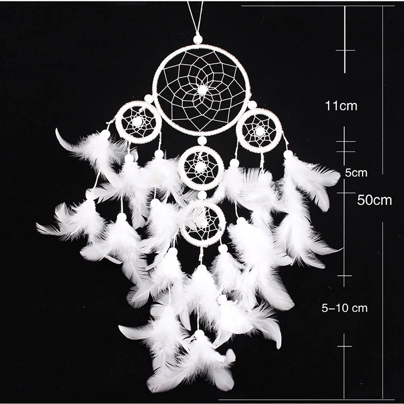 White Dreamcatcher Wind Chimes Indian Style pearl Feather Pendant Dream Catcher Gift