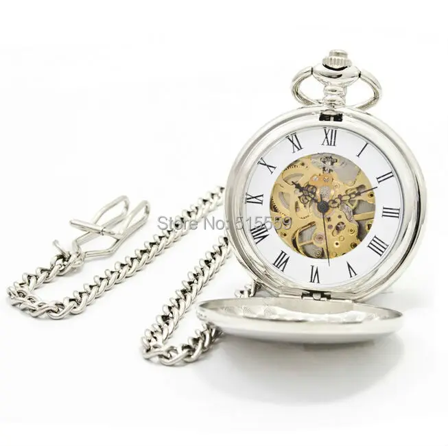 100pcs/lot Polished Silver Roman Dial Pocket Watch Vinatge Men's
