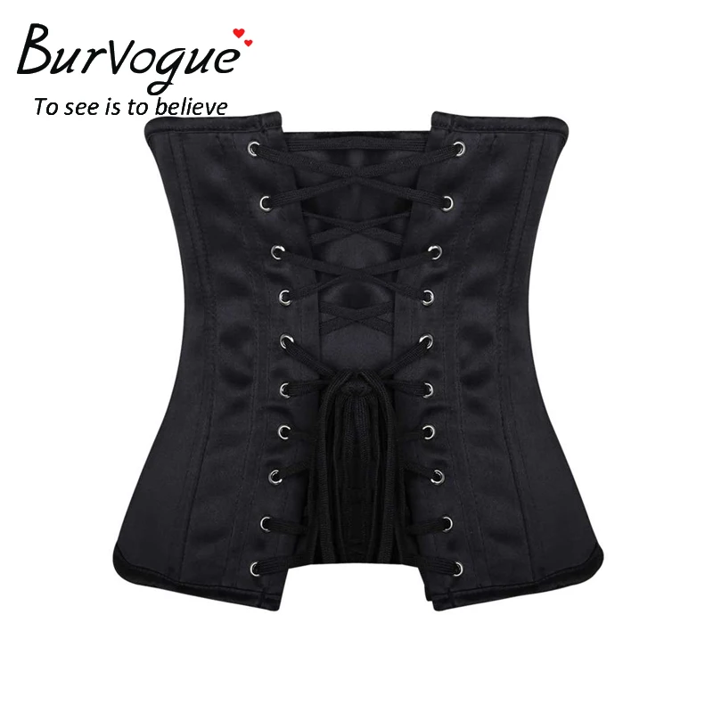 Burvogue Women Sexy Corsets and Bustiers Waist Cincher 12 Steel Bones Corsets Slimming Underbust Satin Waist Trainer Corsets