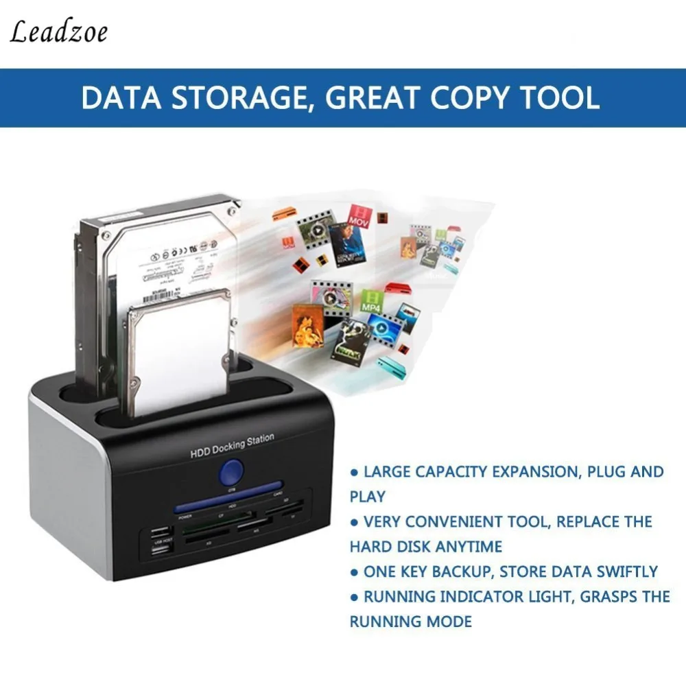 Leadzoe USB 2 0 Многофункциональный 5 &quot3 5&quot SATA IDE HDD док станция корпус двойной отсек