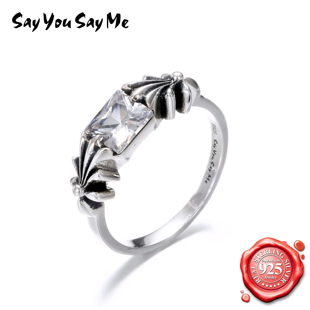 SAY YOU SAY ME 925 Sterling Silver Rings Luxury Zircon Wedding Rings for Women Flower Silver