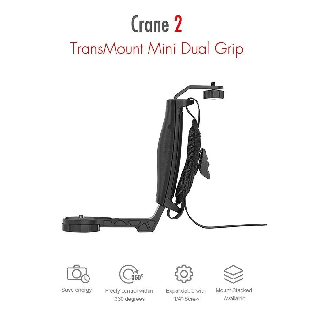 

Zhiyun Mini Double Grip with three holes for 1/4screws and hand strap for All zhiyun gimbal and other hand gimbal with 1/4 screw