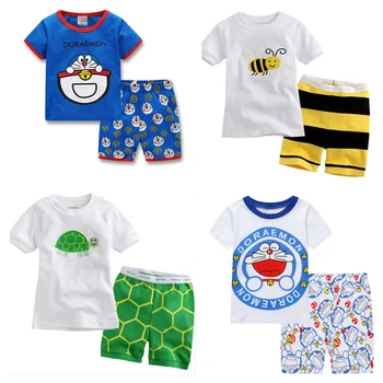 

Cartoon Doraemon Pajamas Sets Cotton Summer Short Sleeves T shirt + Pants Boys Girls Children Kids Casual Sets Clothing SA2143