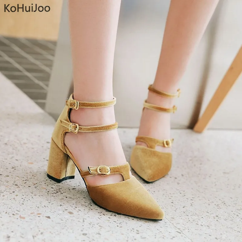 

KoHuiJoo Women Summer Shoes Pointed Toe Cow Suede Woman Shoes 2018 Spring Black Green Yellow Ladies Sandals Shoes Zapatos Mujer