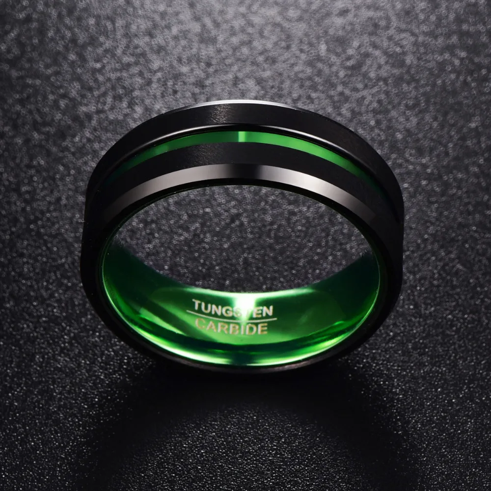 Nuncad Новое поступление T059R одно желобчатое зеленое мужское кольцо 8 мм широкое кольцо из вольфрамовой стали с полным размером 7-16
