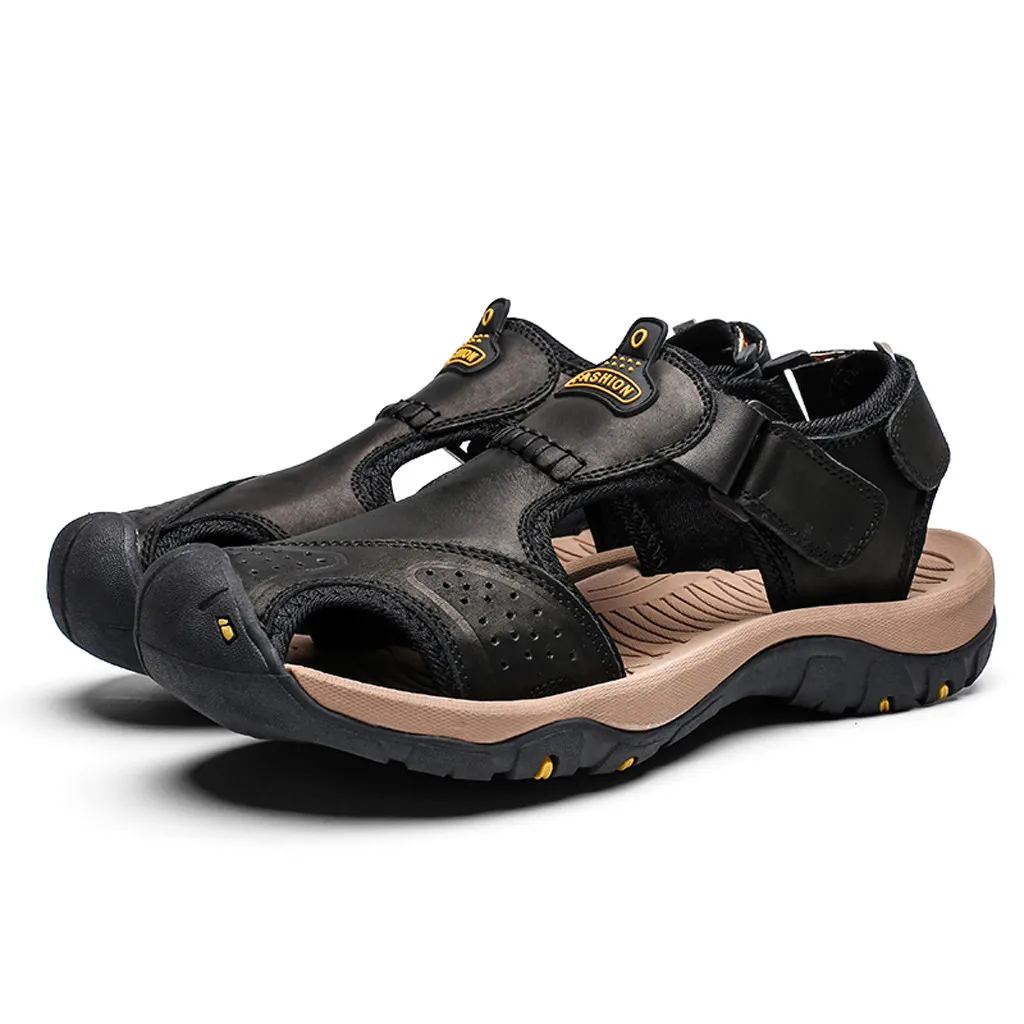 

Mens Fashion Leather Hiking Shoes Flat Slippers Beach Water Shoes Sport Sandals Solid Color Comfortable Sandal for travel Apr 22