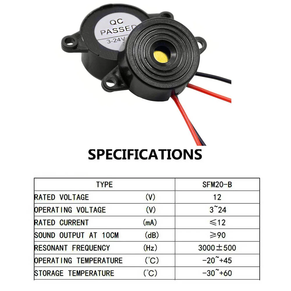 1 шт. 3-24 В черный нейлон пьезо Электронный зуммер 23x12 мм 95 дБ непрерывный звуковой сигнал с Оловянным медным проводом