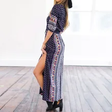 FANALA Women Dress Summer Bohemia Printed Long Beach Party Dresses Sexy V Neck Split Maxi Dress Vestidos Half Sleeve Plus Size