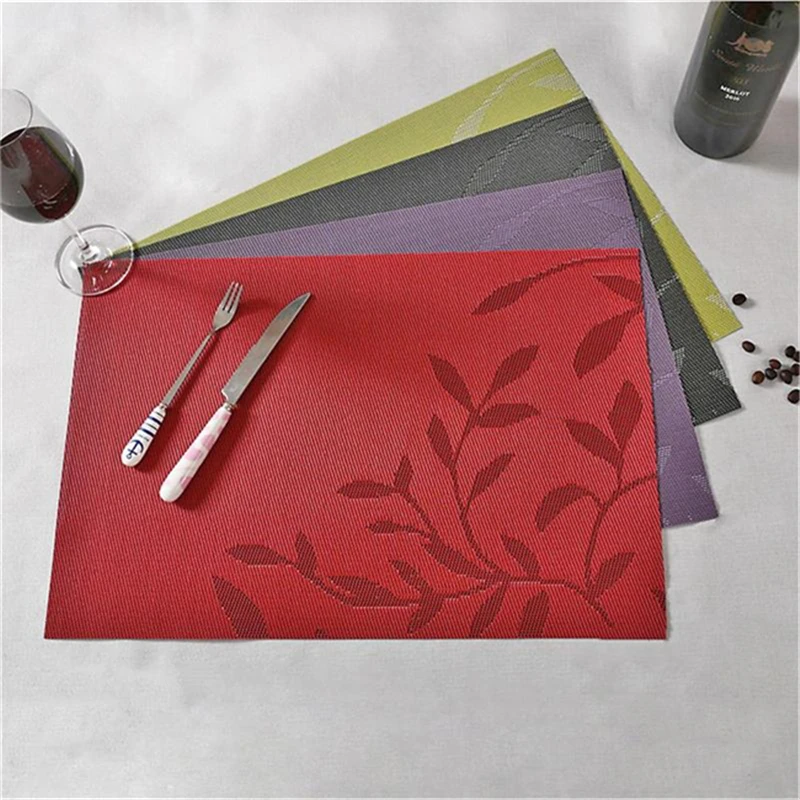 

1 PCS 4 Colors PVC Leaf Pattern Placemats For Dining Table Cup Wine Mat Placemat In Bowls Coasters Kitchen Accessories 45*30cm