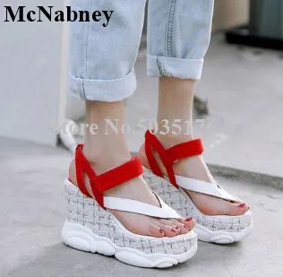 

2019 Summer New Style Toe Muffin Bottom Platform Waterproof Slope Color Female Casual Wedges Heel Sandals College Style Travel