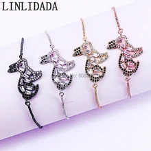 Мода 10 шт. CZ Кристалл Micro Pave кролик разъем Браслеты ювелирные изделия Регулируемая цепочка-браслет для Для женщин