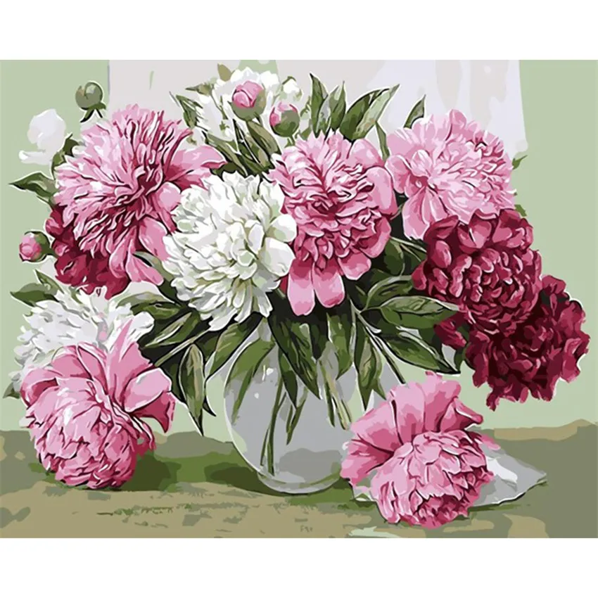 DIY Digital Painting By Numbers Package Pink white and red ros oil