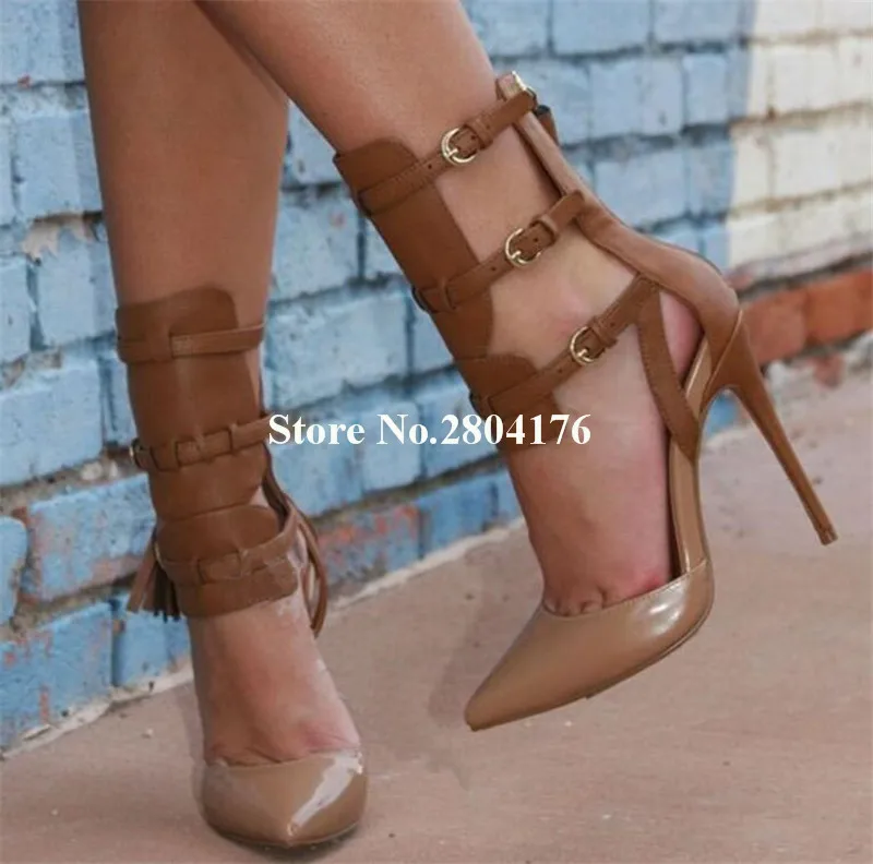 brown wrap heels