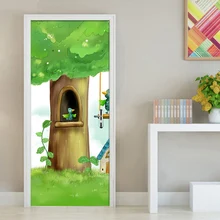 Современный мультфильм Дерево Птица детская комната Спальня дверь Фреска фото обои для дверь детской комнаты украшения ПВХ наклейки