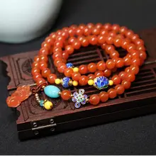 Натуральный кристалл Аутентичные Liangshan Южно-красный агатовый браслет 108 круглый 4 бусины вокруг бисера