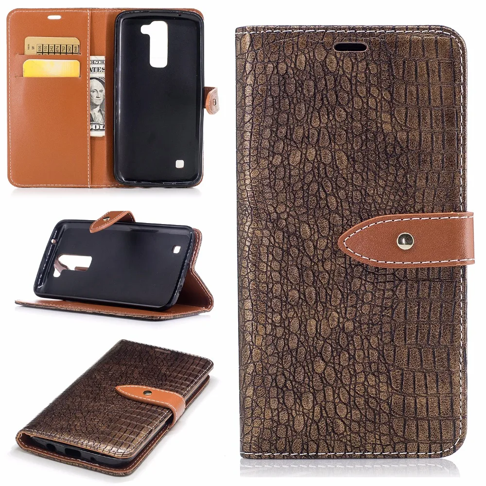 

Case For LG K8 Fashion Luxury Crocodile Pattern Flip Leather Wallet Cover For LG K8 Lte K350 K350E K350N 5.0" K 8 4G Back Cover