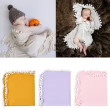 Детские муслиновые Пеленальное Одеяло Pom пеленать обёрточная бумага новорожденных фотографии одеяло