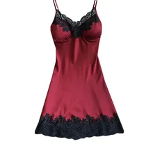 Женская шелковая ночная сорочка, атласное женское белье, сексуальная ночная сорочка с накладками на груди, кружевной топ, Ropa de dormir#3