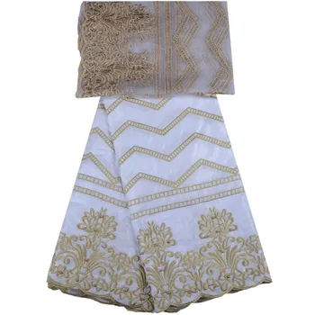 

African Embroidered Bazin Riche Getzner With Tulle Lace Fabric African Bazin Fabric White color Brocade Lace Fabric For SewA735