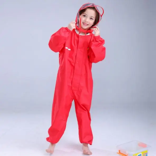 Плащ-дождевик; детский дождевик; Детский водонепроницаемый дождевик-комбинезон - Цвет: red Transparent hat