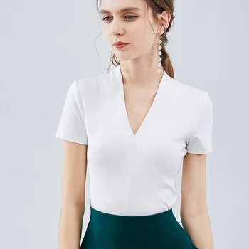 

Deep v collar woman 2019 summer new coat sexy tight short sleeved t-shirt low chest half-sleeved T-shirt