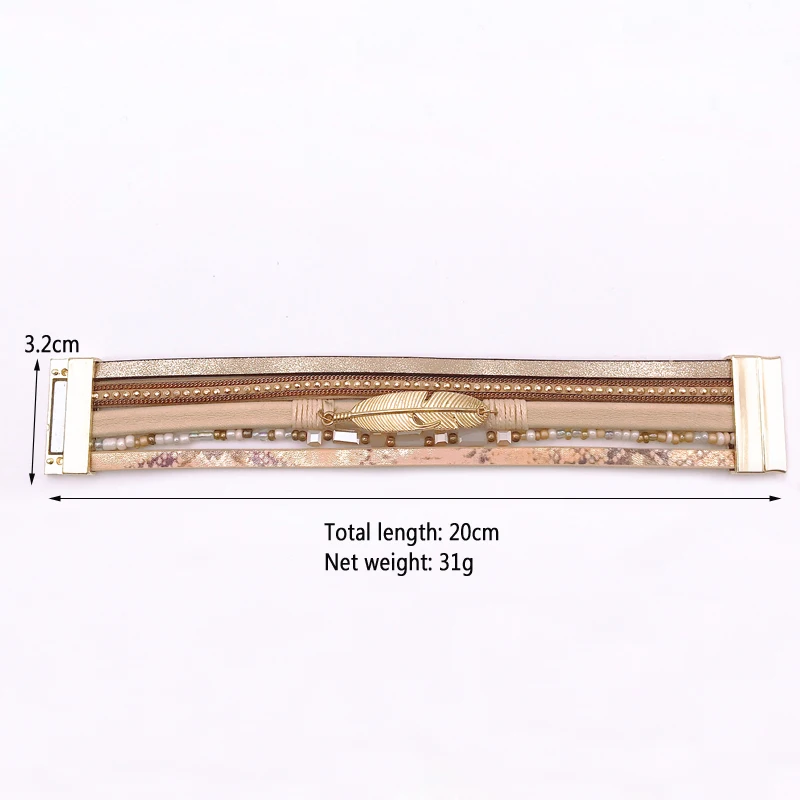 Lemoer из богемского стекла, ручной работы, многослойный кожаный браслет для мужчин, Золотое перо, шарм, магнитная пряжка, браслет, Женские Ювелирные изделия, pulseras mujer