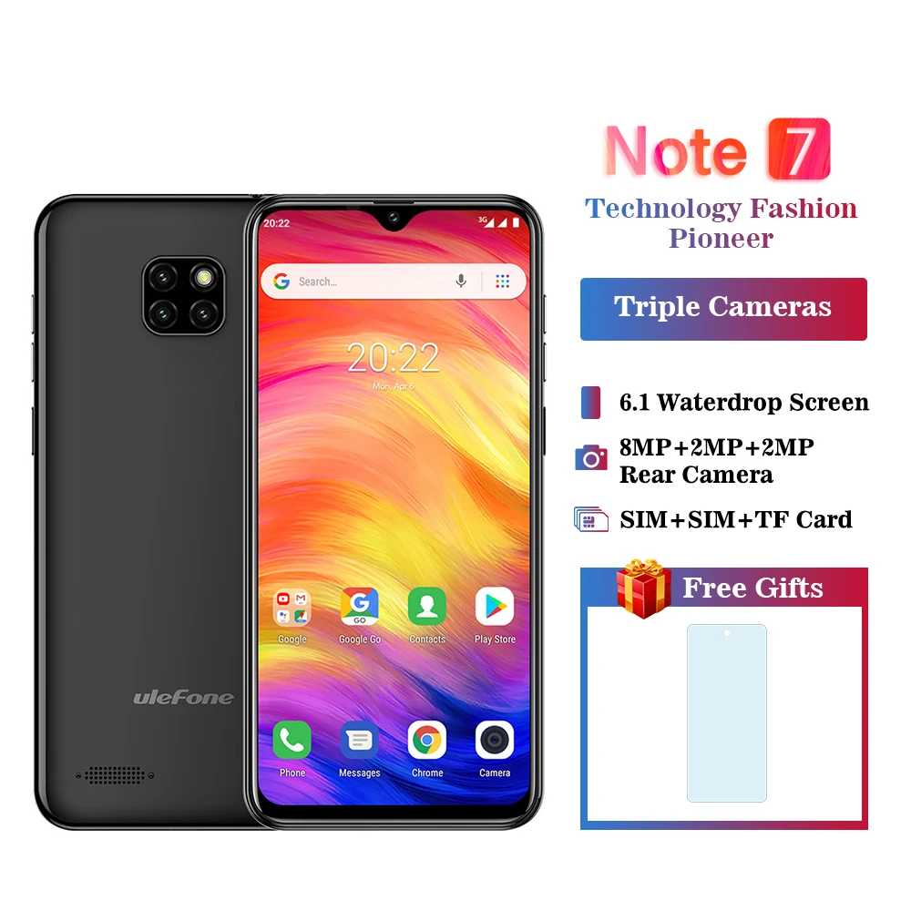 Ulefone Note 7 смартфон с 6 1 дюймовым дисплеем четырёхъядерным процессором 19:9 3500 мАч