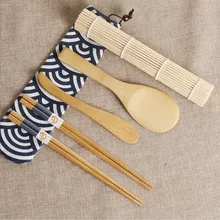 kit Sushi Mat Roller Tools Rice Ball Vegetable Meat Roller Onigiri Sushi and Rolls Boat Rice Mold Bamboo Tool 6 PCS Set sushi maker onigiri roll ball cutter roller a1474
