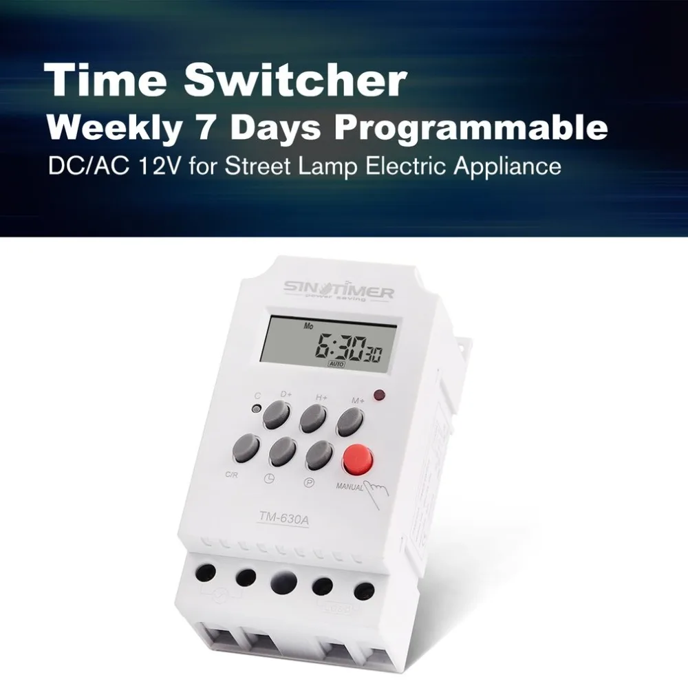 SINOTIMER 12 В 30A еженедельно 7 дней программируемый цифровой реле времени таймер управления для электрического прибора с будильником
