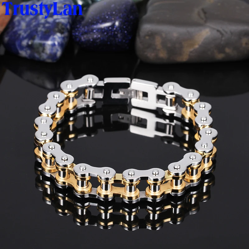 TrustyLan панк Рок Байкер велосипедная цепь браслет никогда не выцветает золотой цвет нержавеющая сталь лучший друг мужские браслеты