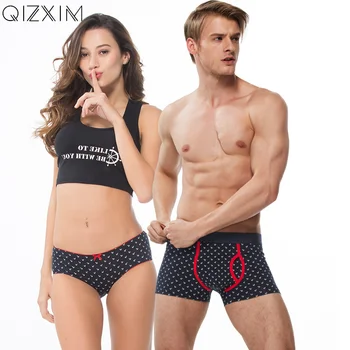 

QIZXIM 100% Cotton Underwear Navy Anchor Print Lovers Panties Men Boxers Women Boyshorts Underwear Lovers Valentine's Underpants